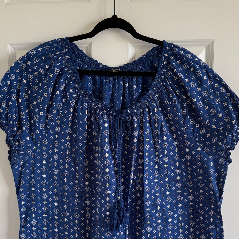 Ellos Ruffle Trim Cambric Peasant Blouse Lightweight Patterned Size 2X - Picture 3 of 9